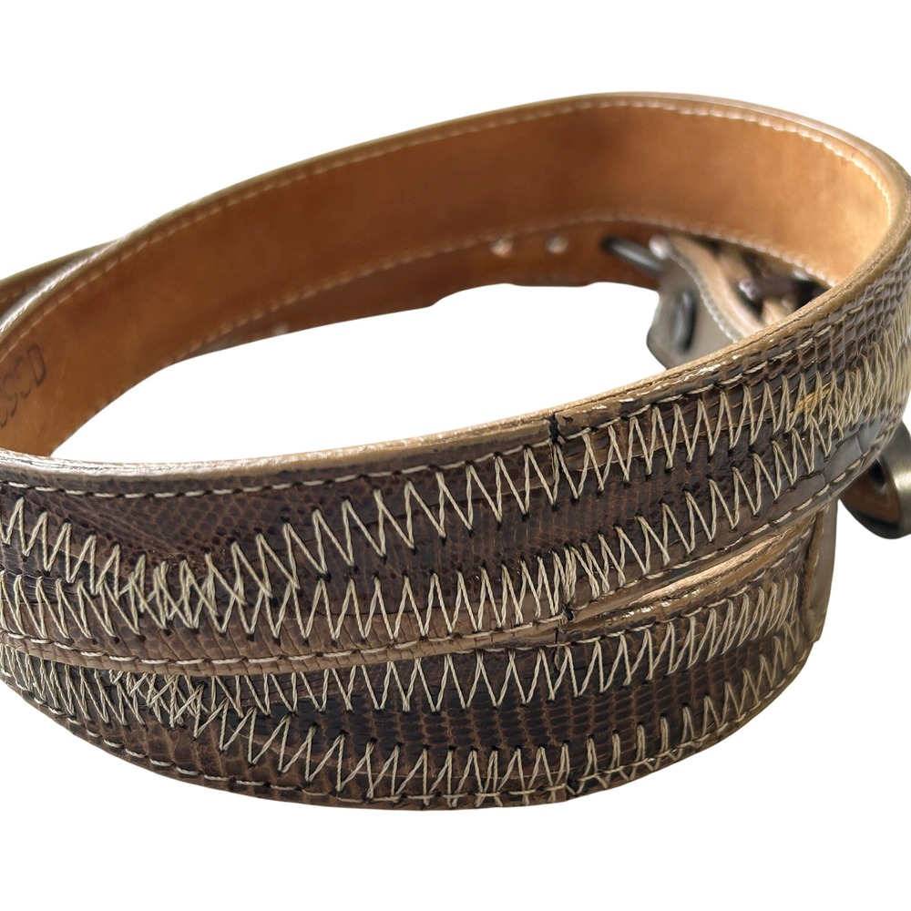 Justin Brown Genuine Lizard Western Belt Made in USA Zig Zag Stitch Size 32 - Picture 2 of 6